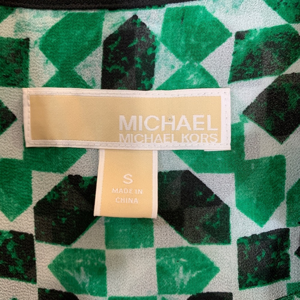 Michael Kors Green Black Print Top S - Picture 4 of 5
